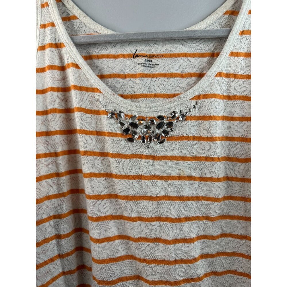 Lane Bryant White w/Orange Striped Tank Top 22/24 - Picture 3 of 4